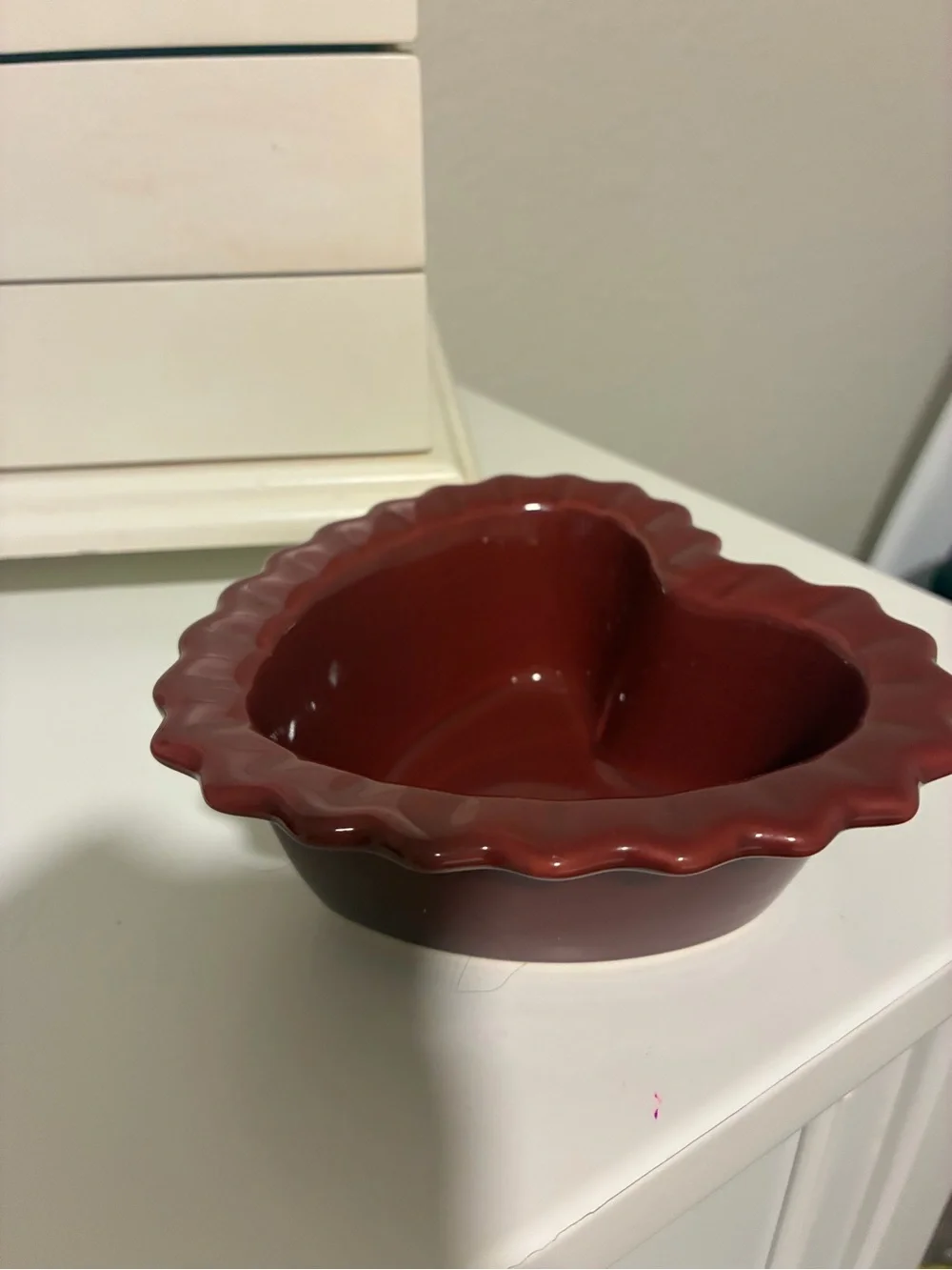 Heart-Shaped Ceramic Jewelry Dish in Deep Red